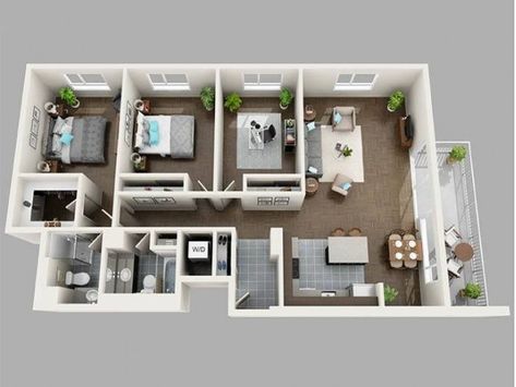 Three Bedroom | 3 Bed Apartment | Panorama Apartments Small Apartment Floor Plans, 3 Bed Apartment, Small Apartment Plans, Square House Plans, Small House Blueprints, 2d Floor Plan, Three Bedroom House Plan, Bungalow Floor Plans, 3d Floor Plan