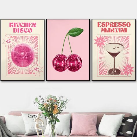 wall decoration inspiration Disco Ball Canvas, Disco Wall Art, Disco Wall, Dining Room Artwork, Nordic Vintage, Kitchen Decor Wall Art, Wall Art Trendy, Girly Wall Art, Pink Posters