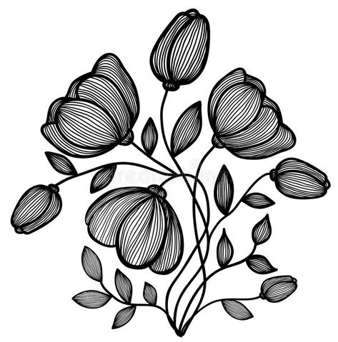 Modele Zentangle, Illustration Art Nouveau, Flower Line Drawings, Flower Drawing Design, Shoulder Tattoos, Flower Art Drawing, White Drawing, Flower Sketches, Black And White Flowers