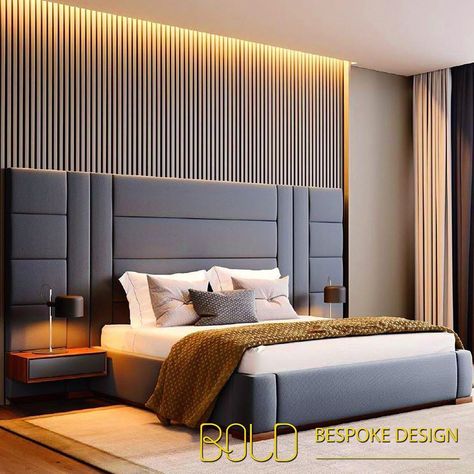 A stunning bedroom design from top to bottom. Luxurious from every angle the headboard the side tables and the... बेडरूम डिजाइन, Simple Bed Designs, Bed Back Design, Bed Headboard Design, Bedroom Interior Design Luxury, Modern Luxury Bedroom, Modern Bedroom Interior, Bed Design Modern, Luxury Bedroom Master