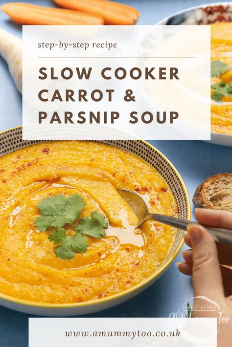 Slow Cooker Soup Recipes Easy, Carrot And Parsnip Soup, Parsnip Recipes, Sweet Carrots, Soup Maker Recipes, Vegan Slow Cooker Recipes, Vegetarian Slow Cooker Recipes, Parsnip Soup, Vegan Slow Cooker