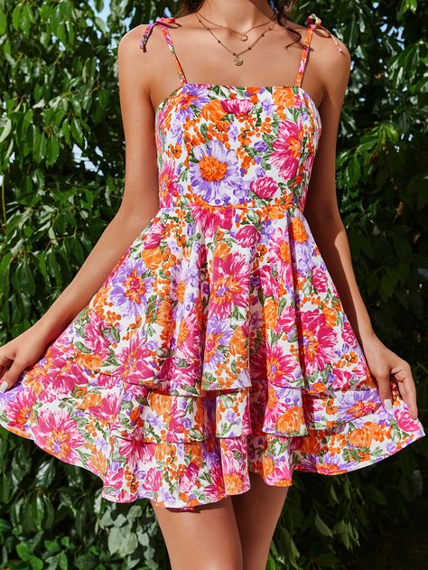 Multicolor Boho  Sleeveless Polyester Floral,All Over Print Cami Embellished Non-Stretch  Women Dresses Loss Dress, Short Frocks, Draped Midi Dresses, Looks Party, Sleeveless Dresses, Sweet 16 Dresses, Cami Dress, Women Dresses, Dress P