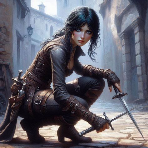 Elf Rogue Female Dnd, Dnd Rogue Female, Mercenary Character Design, Female Rogue, Long Hair Drawing, Rogue Character, Egyptian Drawings, Dragon Riders, Medieval Aesthetic