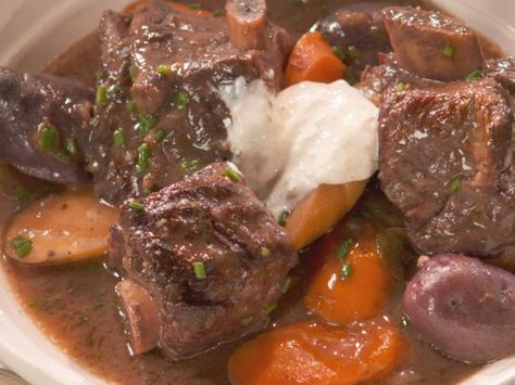 Get Short Rib Stew with Vegetables and Port Recipe from Food Network serve with Horseradish cream Farmhouse Rules Recipes, Short Rib Stew, Beer Braised Beef, Nancy Fuller, Boneless Beef Short Ribs, Chile Pasilla, Short Rib, Braised Beef, Beef Short Ribs