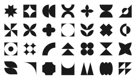 Set of black bauhaus shapes geometric ab... | Premium Vector #Freepik #vector #nature #color #black #modern Design Forms Shape, Graphic Design Geometric Shapes, Midcentury Pattern Design, Bauhaus Ornaments, Bauhaus Tattoo, Bauhaus Ceramics, Bauhaus Shapes, Bauhaus Pattern, Black Shapes