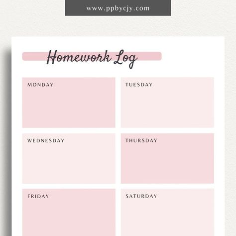 Homework Tracker Printable Template - Vintage 12weekplanner #plannerdownload Bullet Journal Homework, School Homework Planner, Homework Management, Task Schedule, Homework Planner Printable, Homework Template, Homework Schedule, Homework Log, Summer Homework