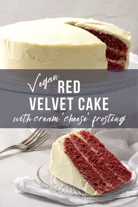 Vegan Red Velvet Cake - an easy one-bowl recipe with cream 'cheese' icing #Vegan #TheVegSpace Vegan Red Velvet Cake, Vegan Valentines, Dairy Free Cake Recipe, Vegan Red Velvet, Vegan Easter Recipes, Egg Free Baking, Vegan Cream Cheese Frosting, Coffee And Walnut Cake, Dairy Free Baking