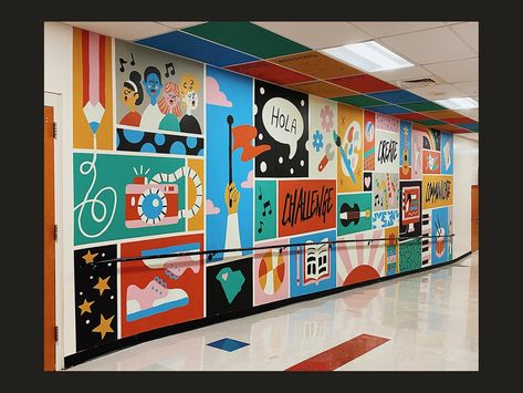 League Academy Mural by Jesse Bowser on Dribbble Mural School Wall, Office Wall Illustration, College Mural, Community Wall, Mural Classroom, Inspirational School Murals, Middle School Murals, Mural School, Dance Mural