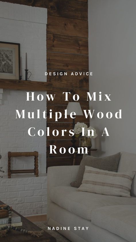 Different Wood Stains In One Room, Wood Mixing Interior, Too Much Wood In House, Wood On Wood Living Room, Multiple Wood Colors In One Room, Light Wood And Dark Wood Mixed, Mix Woods In Living Room, How To Combine Different Wood Colors, Wood On Wood Interiors