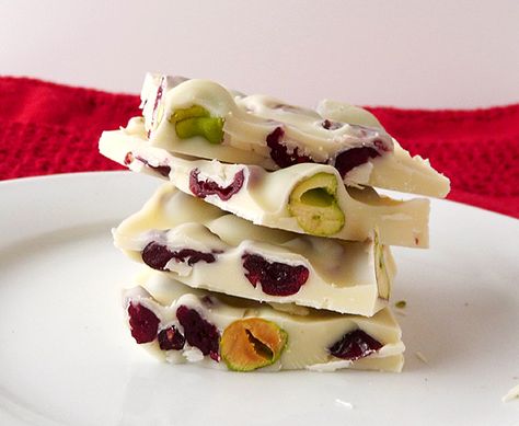 Pistachio & Cranberry White Chocolate Bark White Chocolate Bark Christmas, Chocolate Bark Christmas, Cranberry White Chocolate, White Chocolate Bark, Chocolate Bark Recipe, White Chocolate Cranberry, Bark Recipe, Chocolate Bark, Homemade Candies