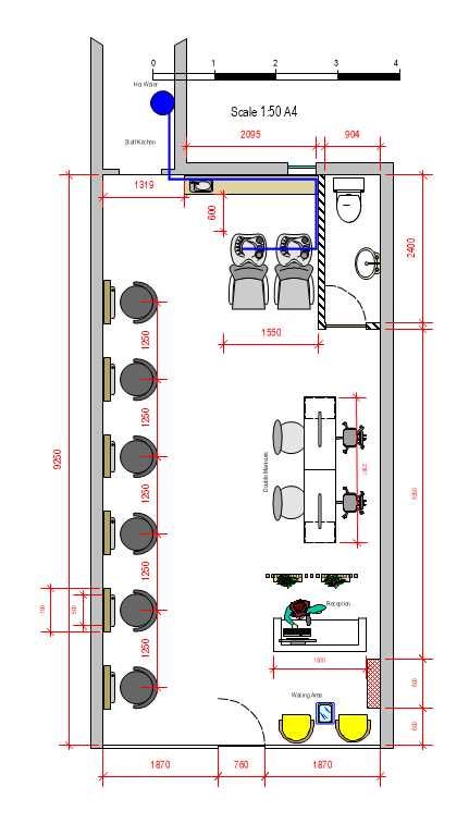 2D interior salon floor plan showing the ideal layout for a small beauty hairdressing salon.  Contact for more ++447415336002 #design #beauty #salonideas #salon #interior design Wallpaper For Beauty Salon, Salon Architecture Design, Small Hairdressing Salon Interior Design, Small Salon Floor Plan, Trendy Salon Interior, Small Beauty Salon Design, Salon Blueprint Layout, Hair Salon Layout Ideas Floor Plans, Small Beauty Parlour Interior Design