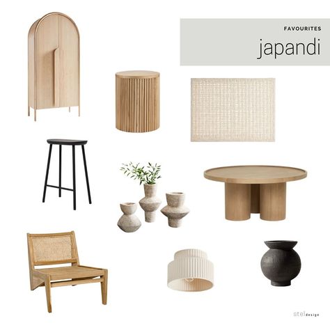 Stel Design on Instagram: “Japandi - Easily one of our favourite design styles right now. Neutral, yet warm, nature focused, cozy and uncomplicated. What’s not to…” Sofa Japandi Style, Japandi Material Board, Japandi Furniture Design, Japandi Interiors Moodboard, Japandi Moodboard, Japandi Table, Japandi Furniture, Home Decor Ideas Living Room Apartment, Japandi Interior Design