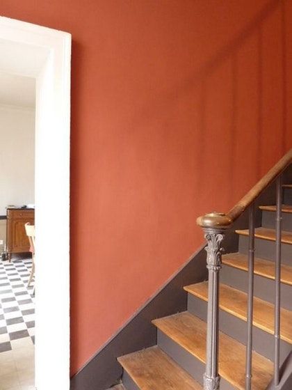 Terracotta Interior Design, Hallway Paint, 18th Century House, Farrow & Ball, Hallway Colours, Commercial Painting, Cozy Interior Design, Stairway Design, Modern Rustic Homes