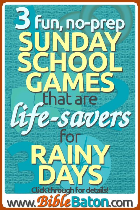 These no prep indoor Sunday School games for rainy days will save your skin when the sermon goes long and you're stuck inside. Your class will love these fun, active games! And because each game incorporates Scripture, children will also build their faith while they play. So make sure you have the game supplies ready for the next rainy day at church, so that you can use one of these easy no prep activity ideas for kids instead of being the helpless teacher who lets the class go wild! Sunday School Games Elementary Bible Activities, Middle School Sunday School Games, Sunday School Ice Breakers For Kids, Children's Church Games, End Of Year Sunday School Activities, Preschool Bible Games, First Day Of Sunday School Activities, Children Church Games, Bible Class Games