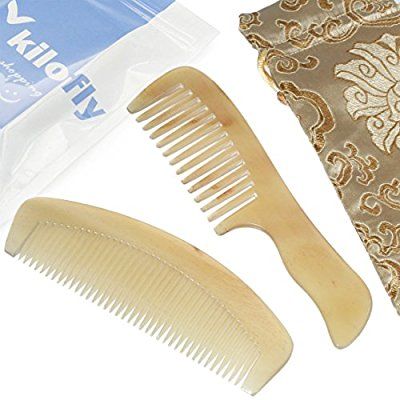 kilofly Genuine No Static Natural Sheep Horn Comb [Set of 2] + Carring Pouch Pocket Comb, Comb Set, Unruly Hair, How To Relieve Headaches, Make Hair, Fuller Hair, Shiny Hair, Dandruff, How To Make Hair