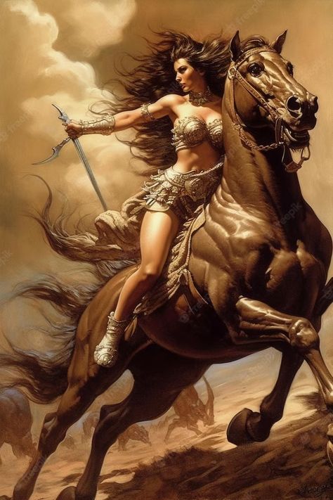 Premium AI Image | A woman riding a horse with a sword on her head. Pictures Of Horses Amazing Photos, Women On Horse, Woman Horse Riding, Women Riding Horses, Warrior Riding Horse, Warrior Women Art, Girl Horse Art, Horse Riding Art, Woman On A Horse