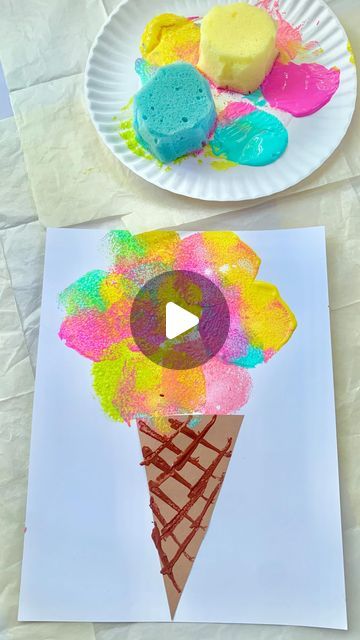 Mandisa | Easy Activities for Toddlers & Kids on Instagram: "Day 2 of 9 🍦ICE CREAM CRAFTS & ACTIVITIES🍦: Sponge Painted Ice Cream Cones   You can find more ice cream ideas here or on the blog.   Follow @happytoddlerplaytime for more easy activity and craft ideas for kids. And did you know we’re not just for toddlers (but we do have lots of good stuff for toddlers)!!!  Visit happytoddlerplaytime.com for details on this idea and more ways to keep kids 0-12 years old off screens, busy learning and having fun." 20 Month Old Activities, Easy Activities For Toddlers, Colourful Ice Cream, Ice Cream Ideas, Sponge Crafts, Ice Cream Painting, Ice Cream Crafts, Colorful Ice Cream, Ice Cream Day