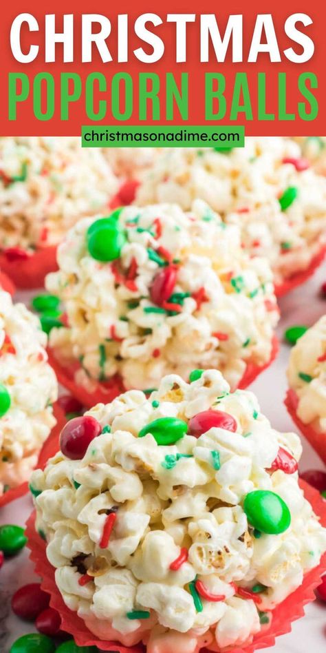 Christmas Popcorn Balls, Christmas Popcorn Recipes, White Chocolate Christmas, Popcorn Balls Recipe, How To Make Popcorn, Christmas Popcorn, Popcorn Balls, Easy Christmas Treats, Christmas Baking Recipes