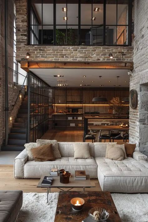 modern-loft-house-design-2 Concrete Loft House, Warehouse Loft Design, Modern Loft House Design, Modern Warehouse Design, Urban Loft Apartment, Modern Industrial House, Loft Style Living Room, Modern Loft House, Urban Modern Interior Design