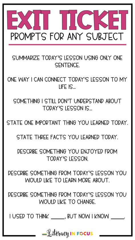 Exit Ticket Ideas, Ticket Ideas, Ela Classroom, 4th Grade Classroom, High School Classroom, English Classroom, Middle School Classroom, Teaching Middle School, Teaching High School