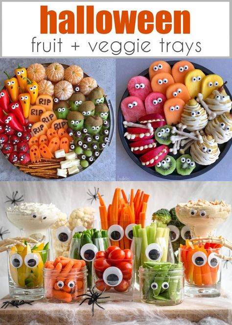 Halloween Fruit Salad, Fruit Veggie Tray, Halloween Fruit Tray, Veggie Tray Ideas, Halloween Salad, Halloween Fruit Snacks, Halloween Veggie Tray, Buffet Halloween, Halloween Platter