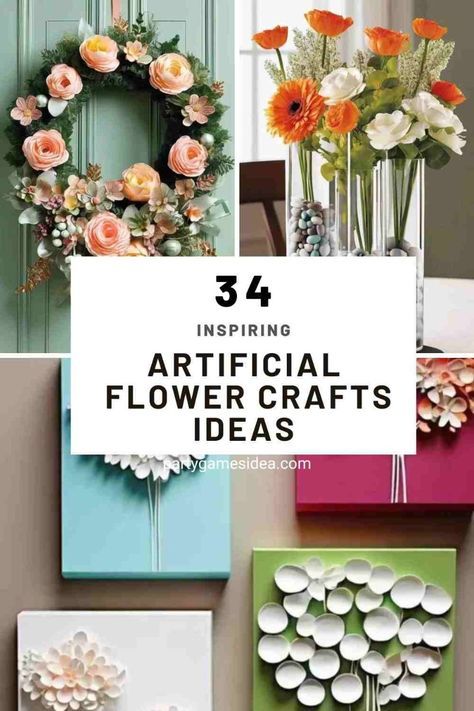 Artificial Flower Crafts Ideas, Creative Centerpieces Without Flowers, Fake Flower Crafts Ideas, Fake Flower Crafts Diy, Fake Flower Ideas, Diy Artificial Flower Arrangements, Diy Wood Flowers, Artificial Flower Arrangements Diy, Artificial Flower Crafts