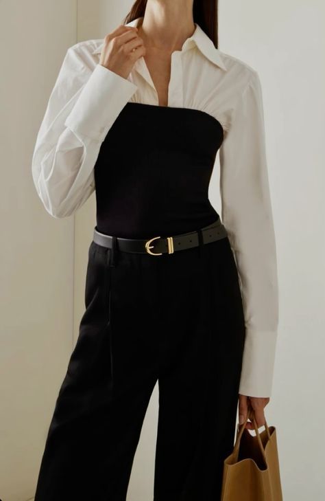 Strapless Jumpsuit Outfit, Strapless Top Outfit, Cloth Styles, White Blouse Outfit, Blouse Outfit Casual, Black Strapless Jumpsuit, Corporate Baddie, Anna Quan, Chique Outfit