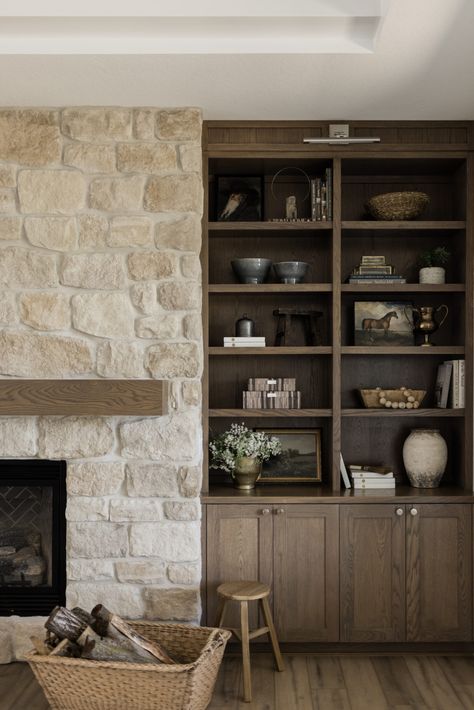 OAKSTONE HOMES Oakstone Homes, French Coastal, Coastal Country, Built In Cabinet, Fireplace Built Ins, Home Fireplace, Built In Cabinets, Living Room With Fireplace, Fireplace Design