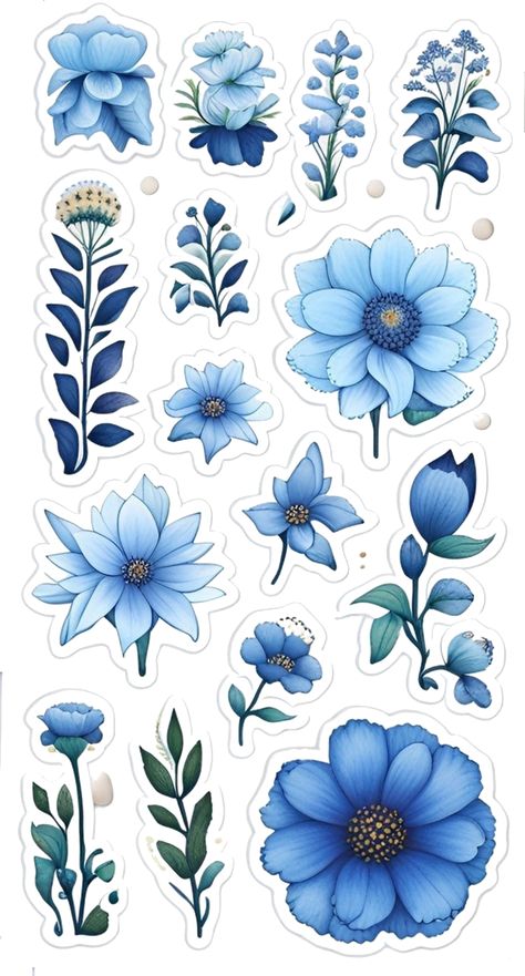 Blue Flowers Stickers, Vintage Aesthetic Stickers Printables, Scrapbook Printables Free, Vintage Paper Printable, Kraf Kertas, Sticker Design Inspiration, Desain Quilling, Scrapbook Printing, Scrapbook Stickers Printable