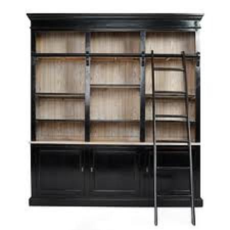 Picture of wall of bookshelves with a rolling ladder 'on the cheap' Traditional Bookcases, Sliding Ladder, Cambridge Library, Floor To Ceiling Bookshelves, Rolling Ladder, Black Bookcase, Library Ladder, Large Bookcase, Bookcases For Sale