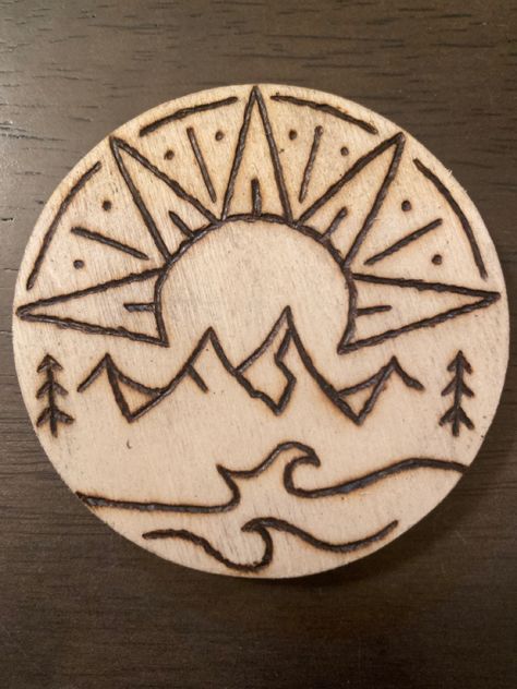 Sunny forrest wood burning idea Beginner Wood Burning Ideas, Drawings For Wood Burning, Designs For Wood Burning, Wood Burn Tree, Wood Burning Easy Ideas, Word Burning Ideas, Wood Burning Pen Projects, Easy Woodburning Ideas Diy Gifts, Wood Burning Inspiration