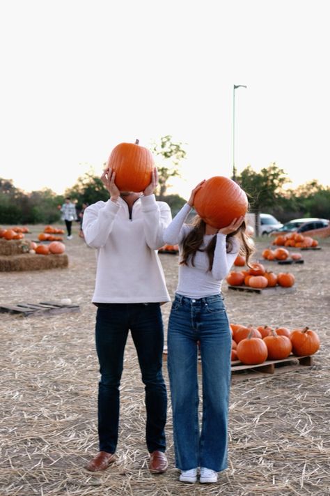 Pumpkin patch pictures! Cute Picture For Boyfriend, Poses With Pumpkins, Camo Couple Outfits, Couple Photoshoot Pumpkin Patch, Pumpkin Patch Outfit Couple Matching, Pumpkins Patch Pictures, Cute Couple Pics At Pumpkin Patch, October Ideas For Couples, Couple Pumpkin Patch Pics