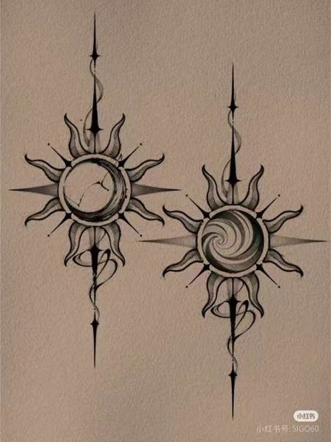 Celestial Moon And Sun Tattoo, Sun To Moon Tattoo, Sun Symbol Design, Fineline Sun Tattoo, Sun And Stars Tattoo, Tattoo Sol E Lua, Duality Tattoo, Moon And Sun Tattoo, Sun And Moon Tattoos