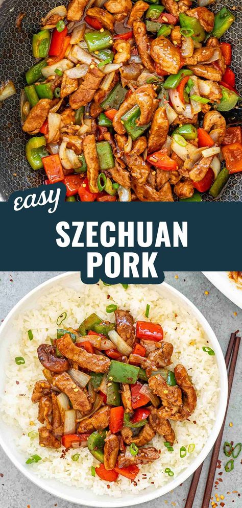 Pork Stir Fry Recipes Chinese Food, Spicy Pork Stir Fry, Szechuan Pork, Pork Bowl Recipe, Stir Fried Pork, Chinese Pork Recipes, Asian Pork Recipes, Fried Pork Tenderloin, Pork Stir Fry Recipes