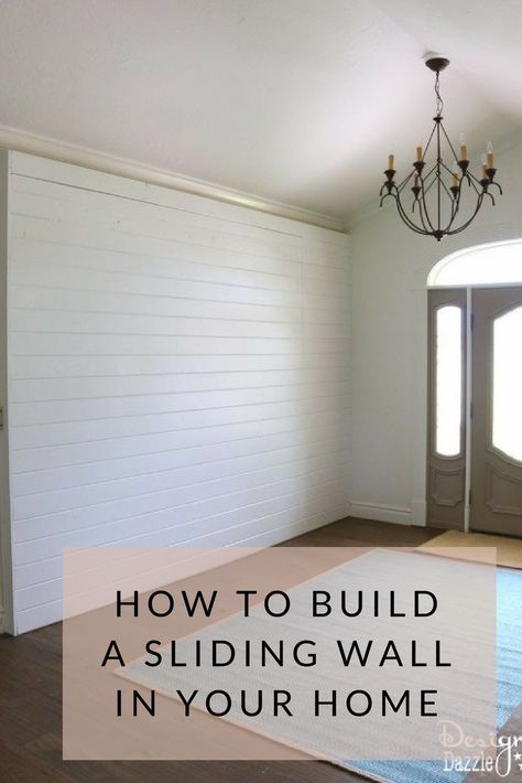 How To Build a Sliding Wall In Your Home - How To Build a Sliding Wall to Create a Secret Room. This may be a good way to hide our preps ➟ Sunroom Bedroom, Temporary Walls, Sliding Door Room Dividers, Sliding Walls, Secret Walls, Fake Walls, Moveable Wall, False Wall, Sliding Room Dividers