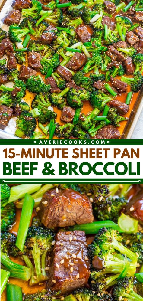 Sheet Pan Chinese Beef and Broccoli (15 Minutes!) - Averie Cooks Sheet Pan Beef And Broccoli, Sheet Pan Beef, Chinese Beef And Broccoli, Beef And Broccoli Recipe, Chinese Beef, Easy Sheet Pan Dinners, Delicious Smoothies, Grain Bowls, Sheet Pan Suppers