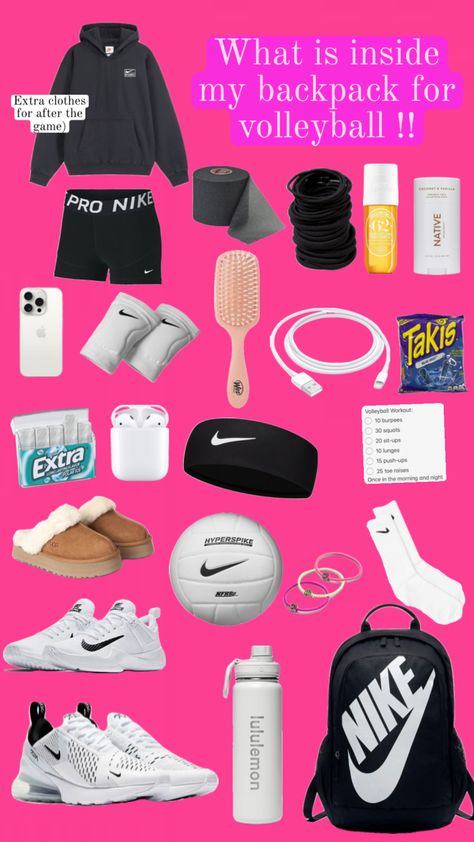 #Volleyball Sports Bag Essentials, Cute Volleyball Outfits, Vollyball Outfits, Volleyball Outfit, Volleyball Bag, Volleyball Gear, Volleyball Tournaments, Cute Sporty Outfits, Volleyball Inspiration