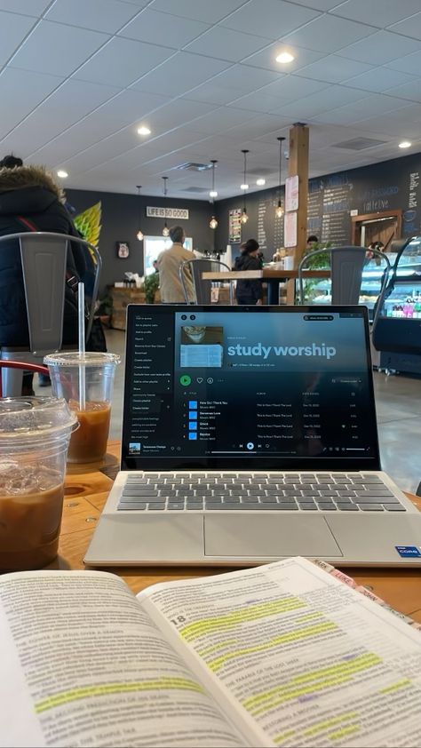 2024 Vision Board Studying, Christ With Coffee On Ice, Bible Study At Coffee Shop, Vision Board Notes, Cafe Bible Study, Starbucks Bible Study, Coffee Shop Homework Aesthetic, Bible Study Coffee Shop Aesthetic, Bible Study And Coffee