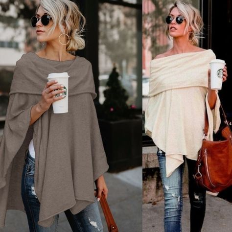 Poncho Shirt, Fashion Aesthetics, Irregular Hem, Elegant Blouses, Loose Tops, Wish Shopping, Off Shoulder Tops, Casual Pullover, Mocha