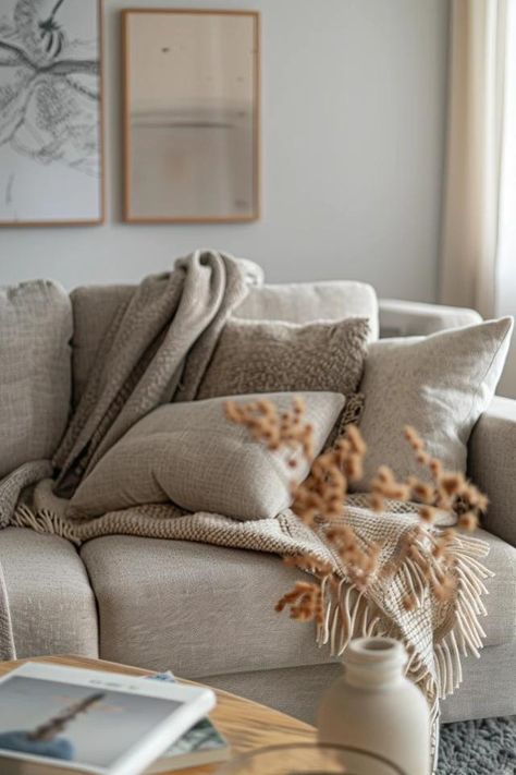 Beige and Grey Living Room Ideas for Chic Decor How To Decorate A Beige Couch, Beige Sofa Grey Walls, Mixing Gray And Beige Living Room, Taupe Beige Living Room, Gray Tan And Cream Living Room, Greige Sofa Living Room Ideas, Beige Sofa Ideas, Grey And Tan Living Room Ideas, Taupe Sofa Living Room Ideas