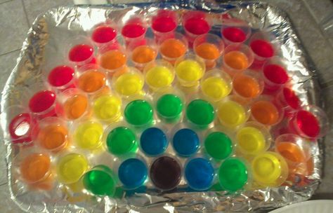 Rainbow Jell-O shots we made for our Rainbow Pride Party!    Rainbow party food Pride Party Snacks, Pride Brunch Ideas, Pride Party Aesthetic, Coming Out Party Ideas, Pride Party Food, Pride Party Games, Rainbow Hens Party, Rainbow Color Bachelorette Party, Lgbtq Bachelorette Party Ideas