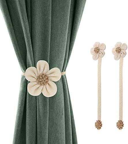 Loiahoer 2 Pcs Curtain Tiebacks,Leaf Curtain Tie Backs Hooks Clip Rope Holder Buckle Handmade Weaving Bohemian Tassel Holdbacks,Curtains Decoration for Home/Living Room/Bedroom/Office/Bathroom,Beige : Amazon.co.uk: Home & Kitchen Knitted Cord, Rope Tie Backs, Farmhouse Style Curtains, Curtain Rope, Jute Flowers, Handmade Curtains, Accessories For Home, Magnetic Curtain, Flower Curtain