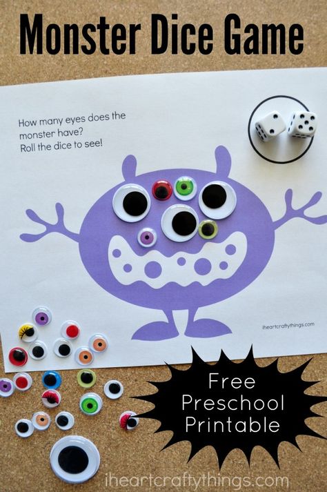 Use this Monster Eyes Counting Game Preschool Printable to practice counting with your preschooler. They'll have a giggly time making silly monsters. Silly Monsters, Monster Activities, Daily Five, Monster Eyes, Counting Games, Monster Theme, Halloween Games For Kids, Halloween Preschool, Halloween Math