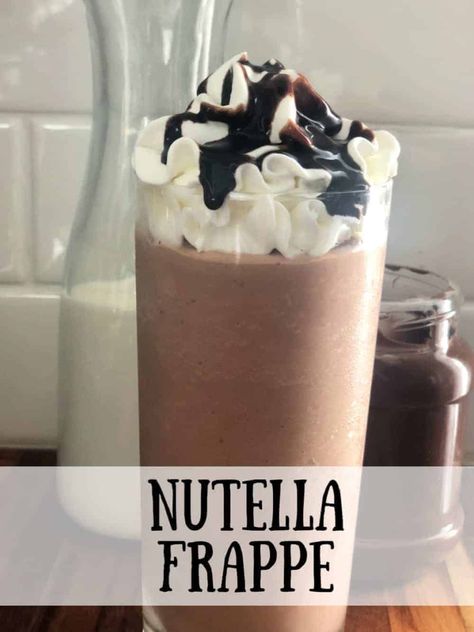 A deliciously creamy treat, the Nutella Frappe is easy to make!  Stop paying $5 for your coffee drinks, and make this at home! Easy Blended Coffee Drinks, Nutella Coffee Drink, Best Frappe Recipes, Starbucks Nutella Drink, Nutella Smoothie Recipes, Easy Frappe Recipe At Home, Nutella Drink Recipes, Coffee Frappe Recipe Homemade, Nutella Frappe Recipe