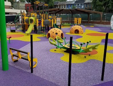 Colorful PlayBound Poured-in-Place double layer rubber for playground Elementary School Playground, Church Playground, Playground Surface, Rubber Playground, Rubber Mulch, Playground Games, School Playground, Home Daycare, Playground Design