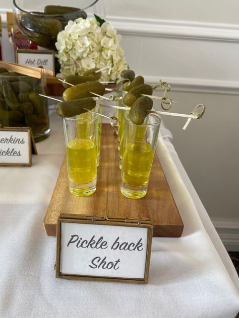 Pickle Tasting Party, Pickle Bar Wedding Party Ideas, Wedding Pickle Bar, Wedding Pickle Bar Ideas, Pickle Party Ideas, Pickle Bar Wedding, Pickle Bachelorette Party, Pickle Themed Party Decorations, Pickle Bar Ideas