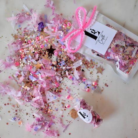 Lauren Glass Designs Confetti Ornaments, Confetti Art, Golden Bday, Summer Window Display, Diy Gift Box Template, Party Boutique, Diy Packaging, Princess Parties, Summer Window