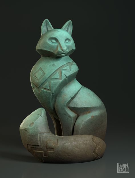 ArtStation - Fox Statue, Caroline Raquel Fox Statue, Fantasy Statue, Props Concept, Casual Art, Props Art, Game Props, Game Concept Art, Animal Statues, Prop Design