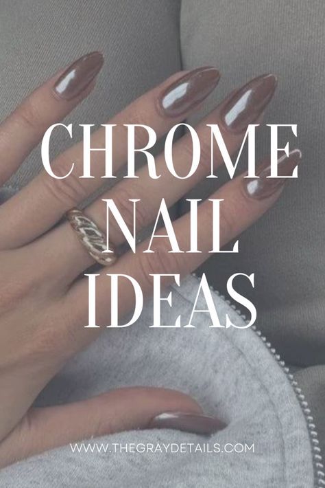 Chrome Nails, chrome nail ideas, metallic nails, glazed donut nails, classy nails, chrome nails Manicure Chrome Nails, Short Shellac Nails Chrome, Gold Chrome Manicure, Neutral Chrome Nails Designs, Black Nail Polish With Chrome, Nude Nail With Chrome, Black Chrome Gel Nails, Charcoal Grey Chrome Nails, Oval Nails Designs Chrome