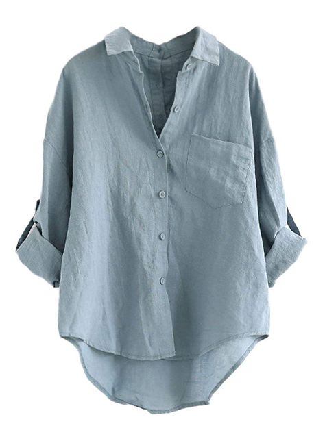 Women Shirt Designs, Kain Linen, High Low Shirt, Linen Top Women, Linen Shirts Women, Linen Fashion, Shirt Casual Style, Salwar Kamiz, Casual Shirt Women